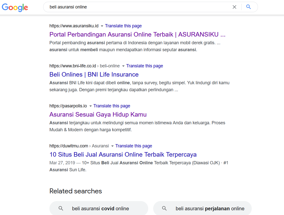 SEO website penjualan asuransi